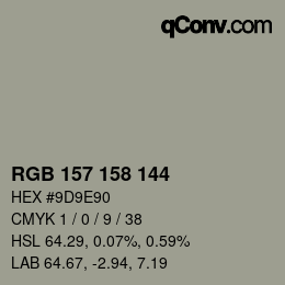 颜色代码: RGB 157 158 144 | qconv.com