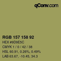 颜色代码: RGB 157 158 92 | qconv.com