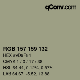 Color code: RGB 157 159 132 | qconv.com