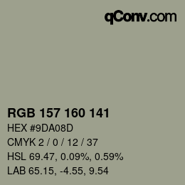 Código de color: RGB 157 160 141 | qconv.com