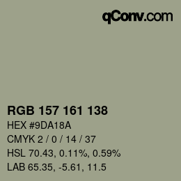 颜色代码: RGB 157 161 138 | qconv.com