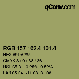 カラーコード: RGB 157 162.4 101.4 | qconv.com
