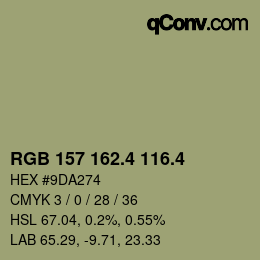 カラーコード: RGB 157 162.4 116.4 | qconv.com
