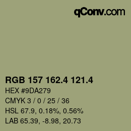 カラーコード: RGB 157 162.4 121.4 | qconv.com