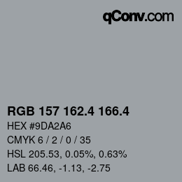 カラーコード: RGB 157 162.4 166.4 | qconv.com