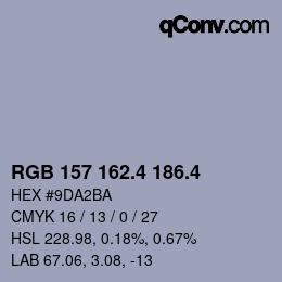 カラーコード: RGB 157 162.4 186.4 | qconv.com