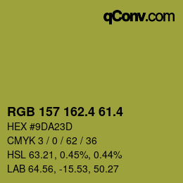 カラーコード: RGB 157 162.4 61.4 | qconv.com