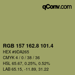 カラーコード: RGB 157 162.8 101.4 | qconv.com