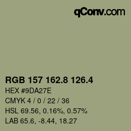 カラーコード: RGB 157 162.8 126.4 | qconv.com