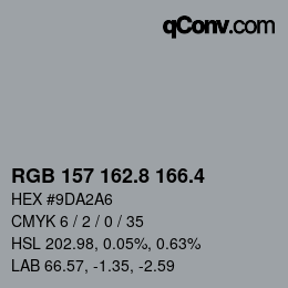 カラーコード: RGB 157 162.8 166.4 | qconv.com