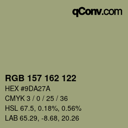 カラーコード: RGB 157 162 122 | qconv.com