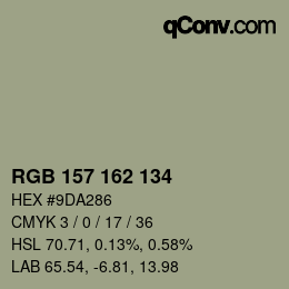 Color code: RGB 157 162 134 | qconv.com