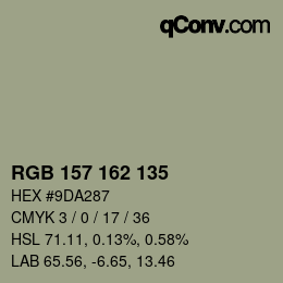 Color code: RGB 157 162 135 | qconv.com