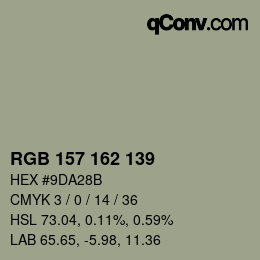 Código de color: RGB 157 162 139 | qconv.com