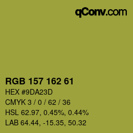 Color code: RGB 157 162 61 | qconv.com