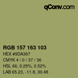 Color code: RGB 157 163 103 | qconv.com