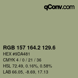 カラーコード: RGB 157 164.2 129.6 | qconv.com