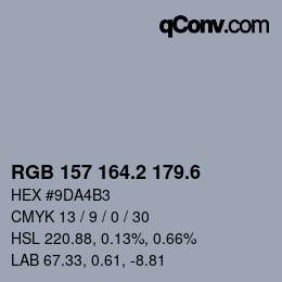 カラーコード: RGB 157 164.2 179.6 | qconv.com
