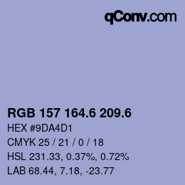 カラーコード: RGB 157 164.6 209.6 | qconv.com