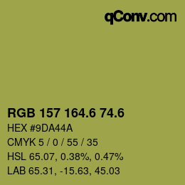 カラーコード: RGB 157 164.6 74.6 | qconv.com