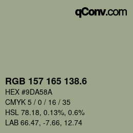 カラーコード: RGB 157 165 138.6 | qconv.com