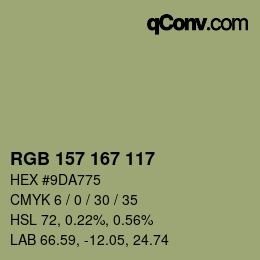 Color code: RGB 157 167 117 | qconv.com