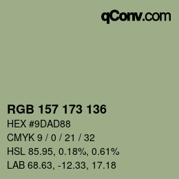 Color code: RGB 157 173 136 | qconv.com