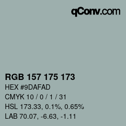 カラーコード: RGB 157 175 173 | qconv.com