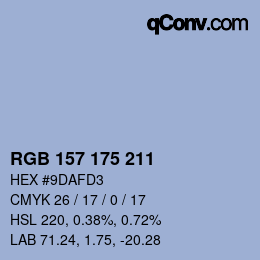 Código de color: RGB 157 175 211 | qconv.com
