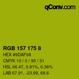 Color code: RGB 157 175 8 | qconv.com