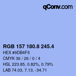 カラーコード: RGB 157 180.8 245.4 | qconv.com