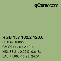 カラーコード: RGB 157 182.2 128.6 | qconv.com