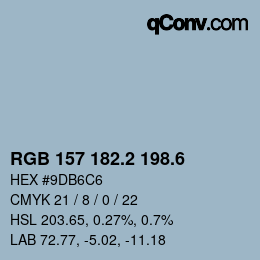 カラーコード: RGB 157 182.2 198.6 | qconv.com