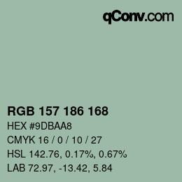 Color code: RGB 157 186 168 | qconv.com
