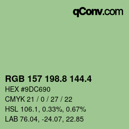 カラーコード: RGB 157 198.8 144.4 | qconv.com