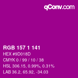 颜色代码: RGB 157 1 141 | qconv.com