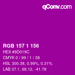 カラーコード: RGB 157 1 156 | qconv.com