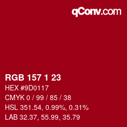 颜色代码: RGB 157 1 23 | qconv.com