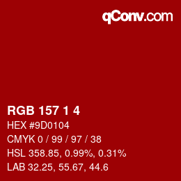 颜色代码: RGB 157 1 4 | qconv.com