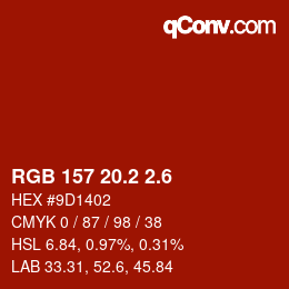 カラーコード: RGB 157 20.2 2.6 | qconv.com