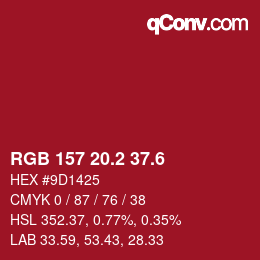 カラーコード: RGB 157 20.2 37.6 | qconv.com