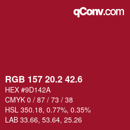 カラーコード: RGB 157 20.2 42.6 | qconv.com