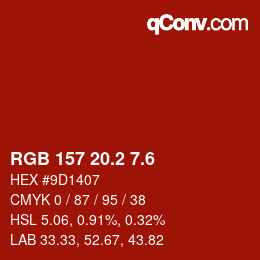 カラーコード: RGB 157 20.2 7.6 | qconv.com