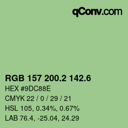 カラーコード: RGB 157 200.2 142.6 | qconv.com