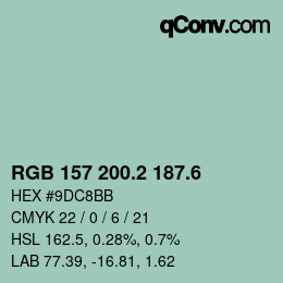 カラーコード: RGB 157 200.2 187.6 | qconv.com