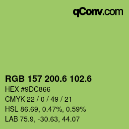 カラーコード: RGB 157 200.6 102.6 | qconv.com