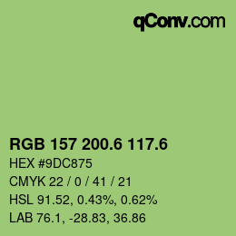 カラーコード: RGB 157 200.6 117.6 | qconv.com