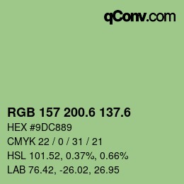 カラーコード: RGB 157 200.6 137.6 | qconv.com