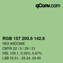 カラーコード: RGB 157 200.6 142.6 | qconv.com