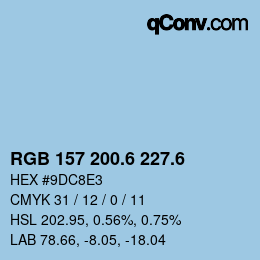 カラーコード: RGB 157 200.6 227.6 | qconv.com